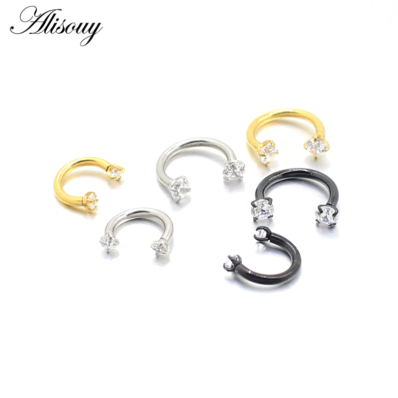 Alisouy 1pc Steel Piercings Ear Studs Segment Ring Nose Ring Lip Eyebrow Piercings Industrial Barbell Body Jewelry Piercing