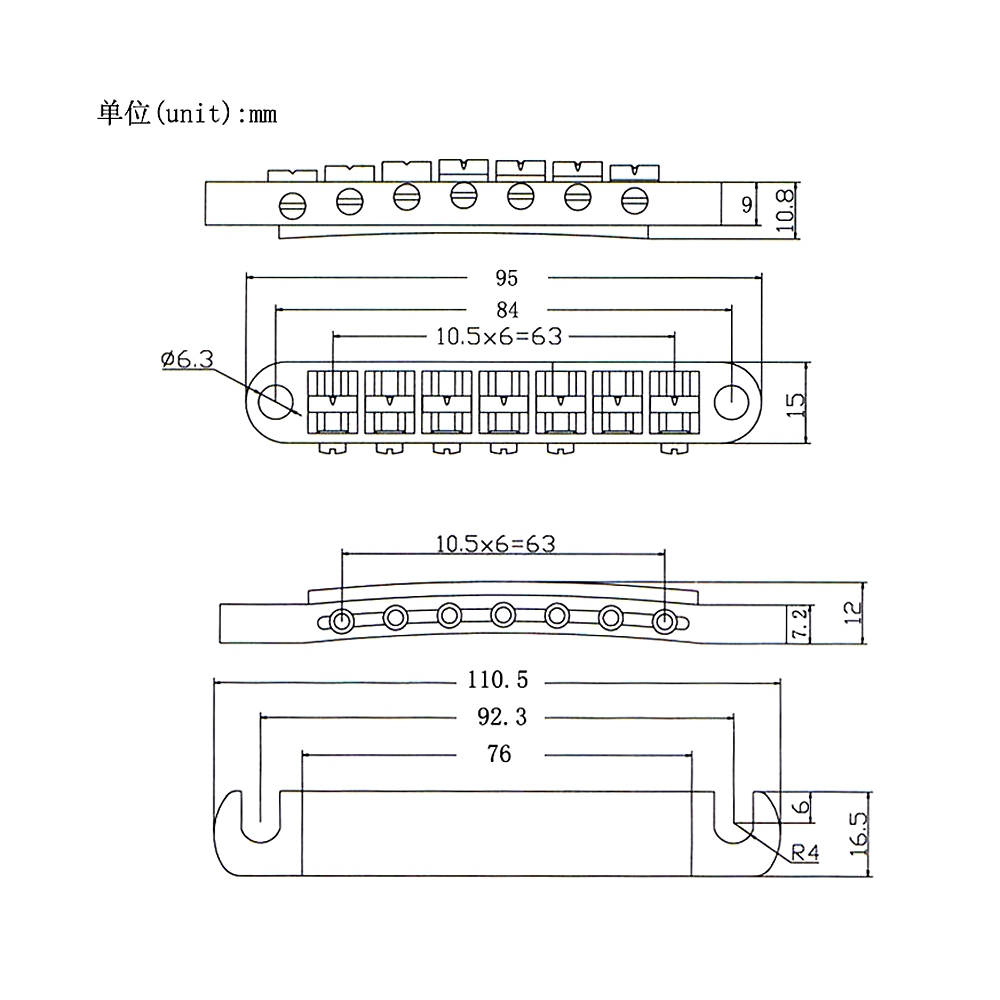 7 String Tune-o-Matic Saddle Guitar Bridge and Tailpiece with Studs for SG Les Paul LP Electric Guitar