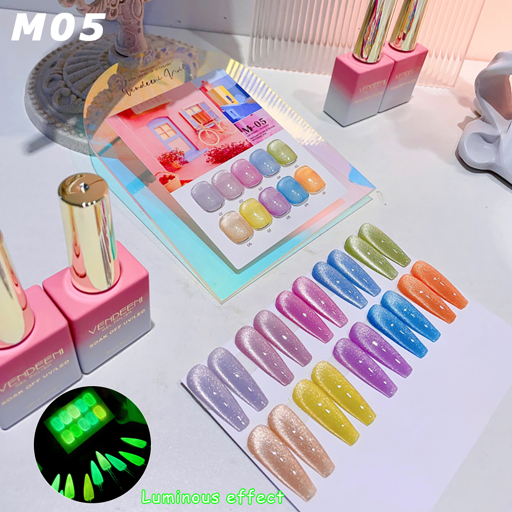 Vendeeni 10 Colors/Set Glitter Broken Diamond Cat Eye Gel Nail Polish Magnetic UV Soak Off Gel Varnish Colorful Shiny Gel Polish