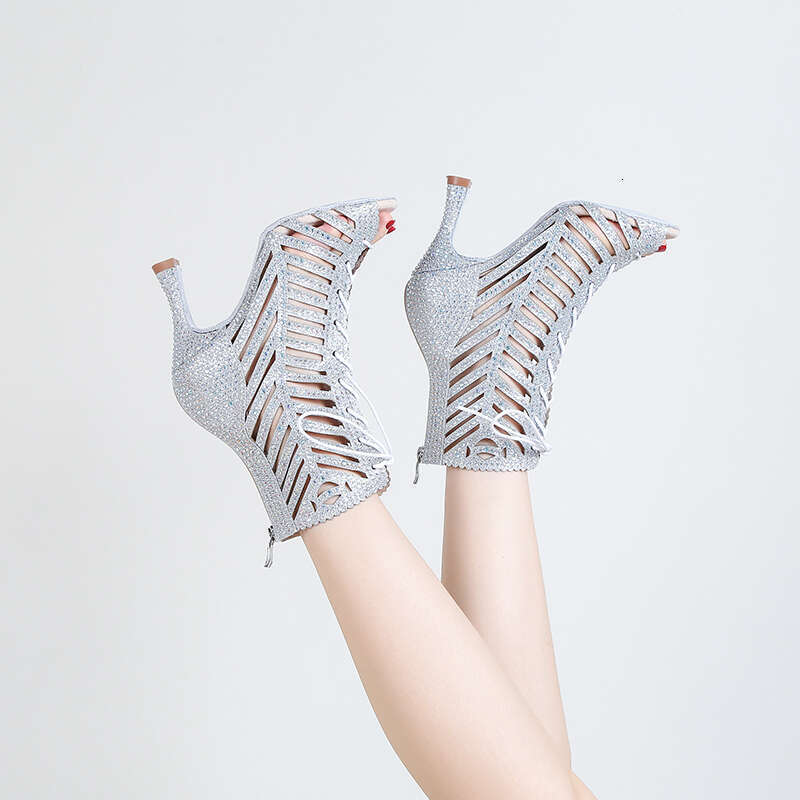 Social Dancing Boots Rhinestone Latin Ballroom Shoes Gold Women Tango Salsa Waltz Dance Peep Toe High Low Heels Sandals