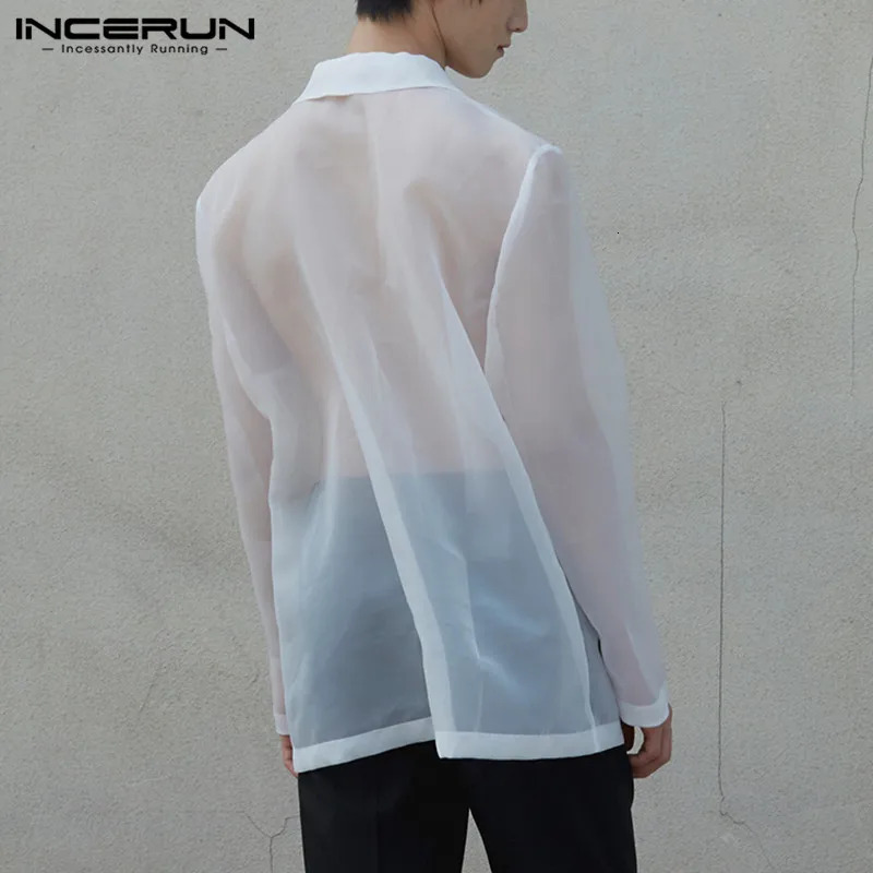 Fashion Men Mesh Blazers Transparent Lapel Long Sleeve Sexy Casual Coats One Button Streetwear Party Men Suit S-5XL INCERUN 240626