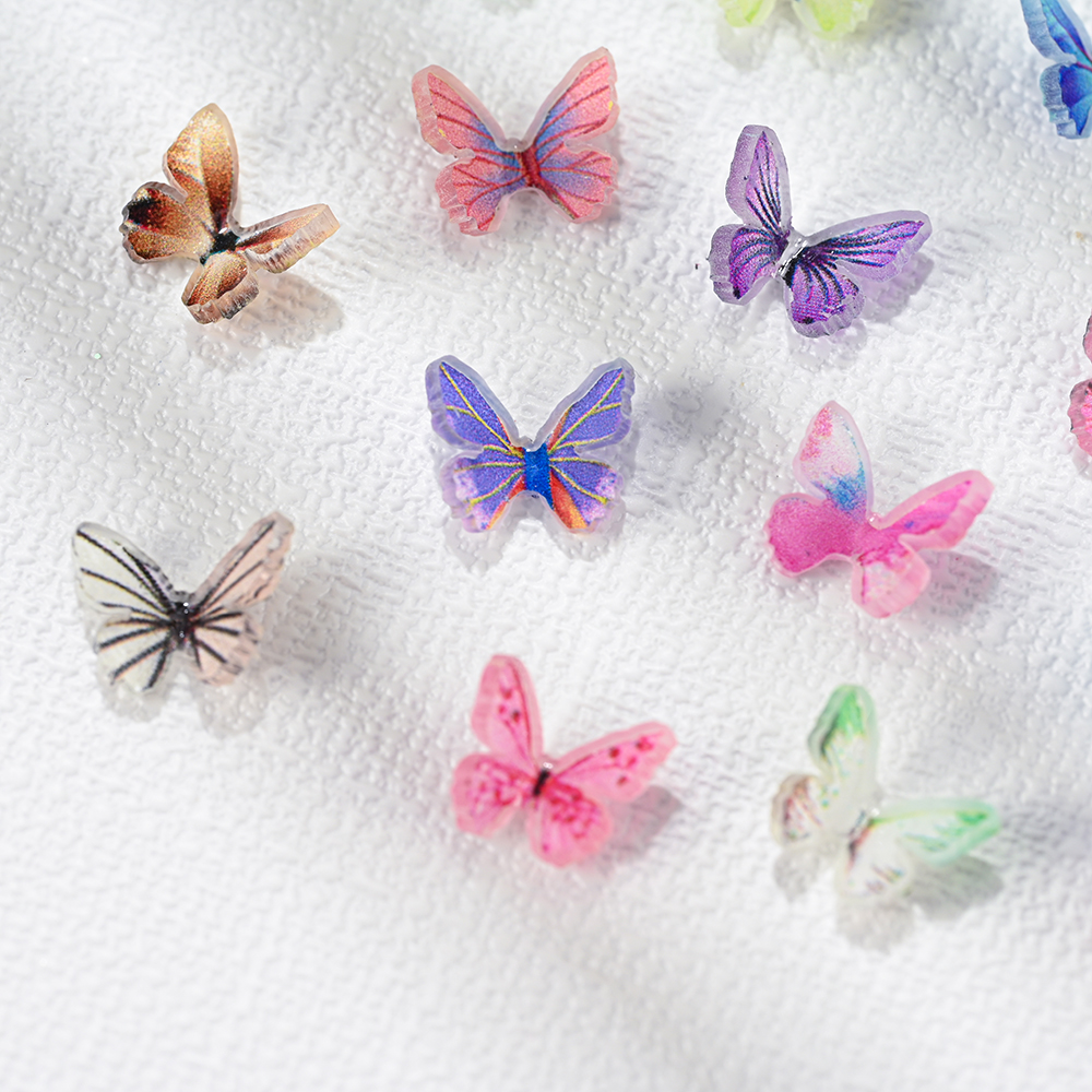3D Acrylic Butterflies Miniature Butterflies 20PCS 3D Butterfly Nail Charm Decal 3 Resin Butterfly Glitter Nail Decoration,10-47