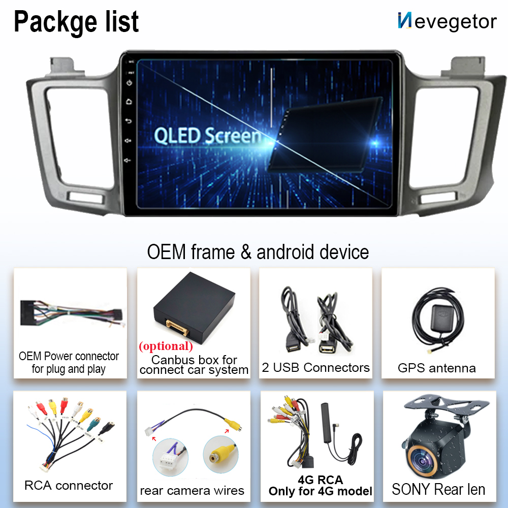 Car Radio Touch QLED Screen 10 Inch Android 13 For Toyota RAV4 LHD Radio Player 2014 2015 2016 2017 2018 Auto Carplay DSP GPS