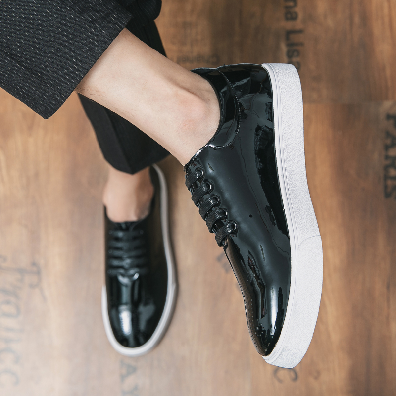 Autumn Spring High Quality Patent Casual Lace Up Sneakers Green Fashion Sole Designer Leather Shoes d6a7