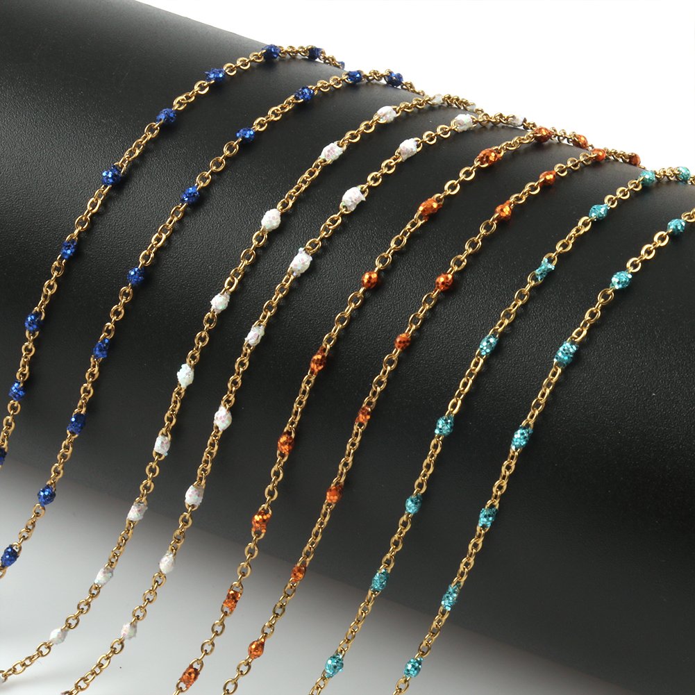 1 Meter Gold Color Wire Wrapped Rosary Chain Shiny Stone Bead Chains for Jewelry Making DIY Bracelet Necklace Anklet Accessories