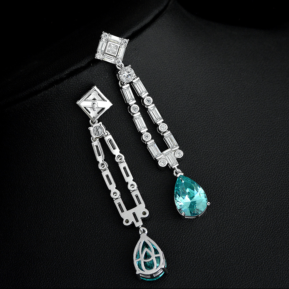 WUIHA Real 925 Sterling Silver Pear 10CT Fancy Vivid Aquamarine Synthetic Moissanite Drop Earrings for Women Gift Drop Shipping