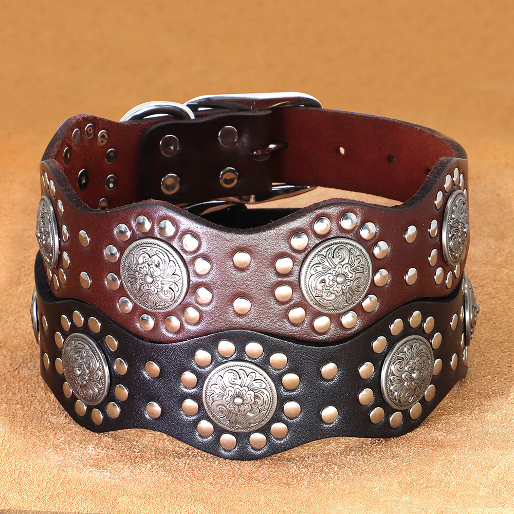 Dog Collars Genuine Leather Dog Collar 2inch Wide Cool Spikes Durable Collars for Medium Large Dogs German Shepherd Pitbull Correa H250219
