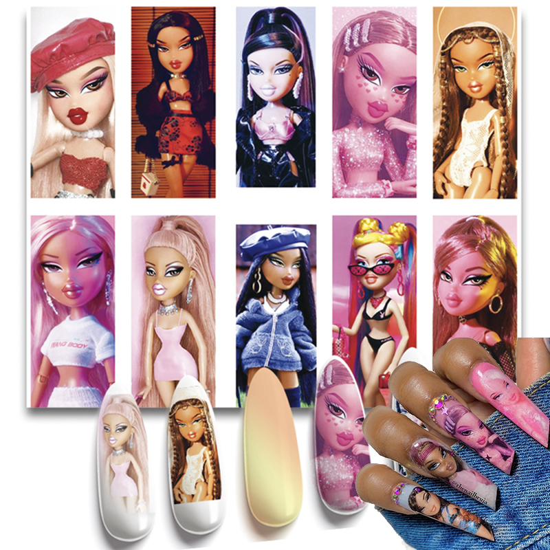 1Pc 3D Doll Design Nail Stickers Self Adhesive Transfer Sliders Decals Manicure Tip Wraps Foil Nails DIY Decoration