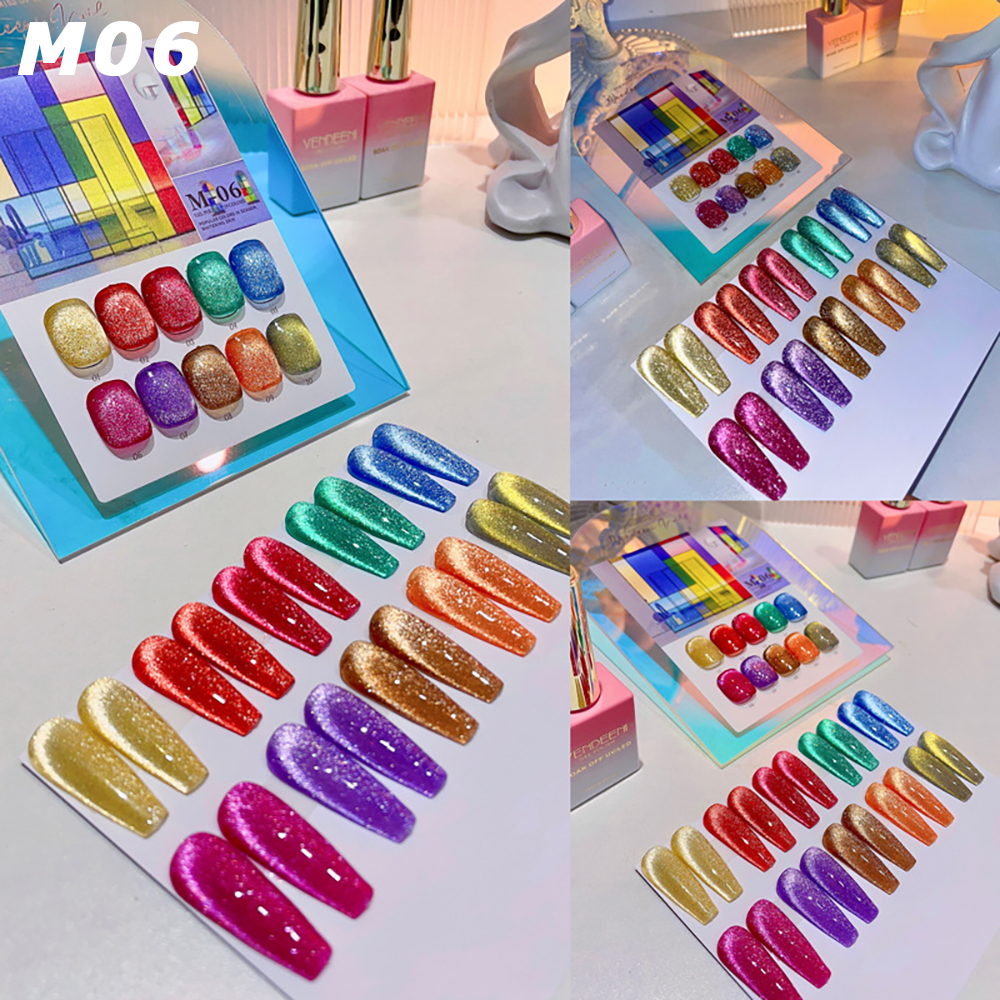 Vendeeni 10 Colors/Set Glitter Broken Diamond Cat Eye Gel Nail Polish Magnetic UV Soak Off Gel Varnish Colorful Shiny Gel Polish