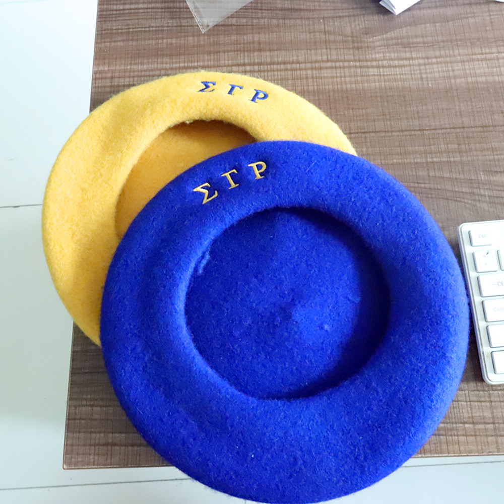 New Stereo Wool Pure Color Sigma Gamma Rho Berets Royal Blue Yellow Pretty Poodle Greek Letter Sorority Beret Bud Hat For Lady