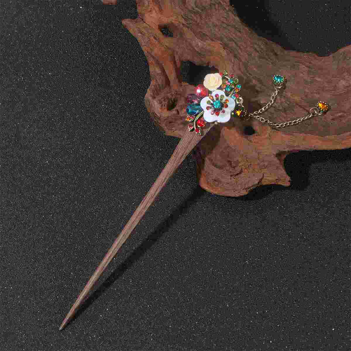 Chinese Hair Chopstick Rose Flower Hair Pin Hair Clip Wood Hair Vintage Tassel Pendant Hair Ornament for Ladies Performer Hanfu