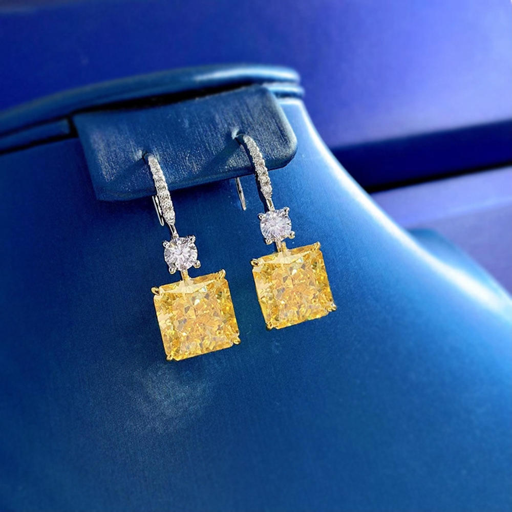 WUIHA Real 925 Sterling Silver Crushed Ice 6CT Yellow Sapphire Synthetic Moissanite Drop Earrings for Women Gift Drop Shipping