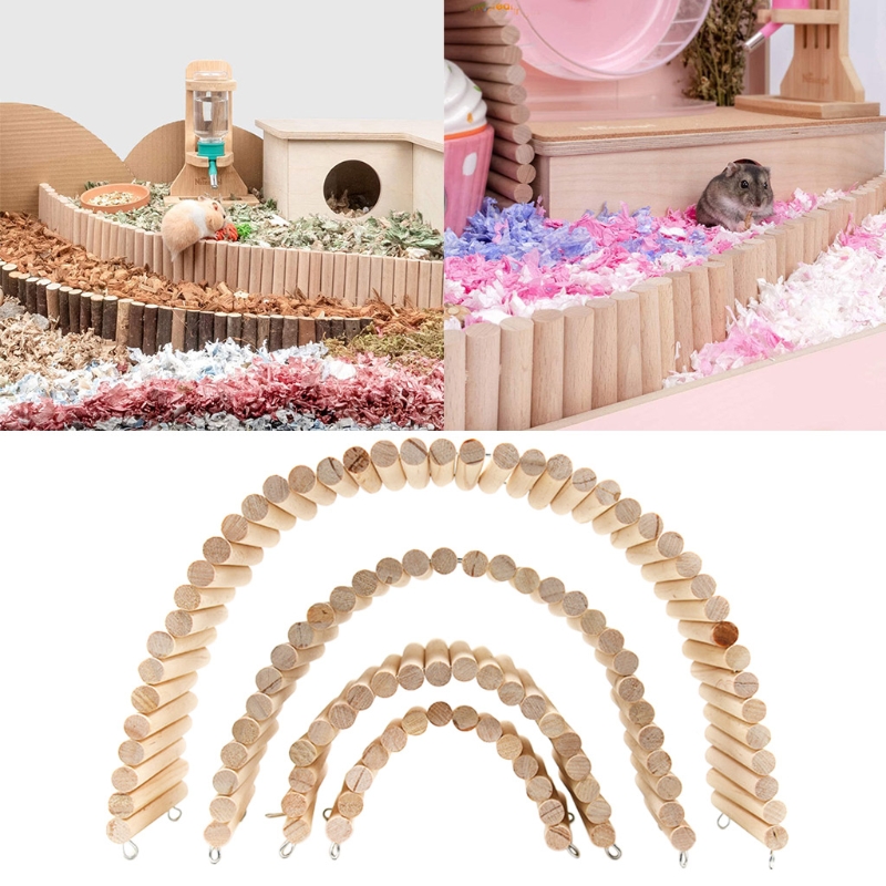 Wooden Ladder Bridge Chew Toy Bendable Cage Habitat for Hamster Mouse Chipmunk and Other Small Animals 4 Sizes