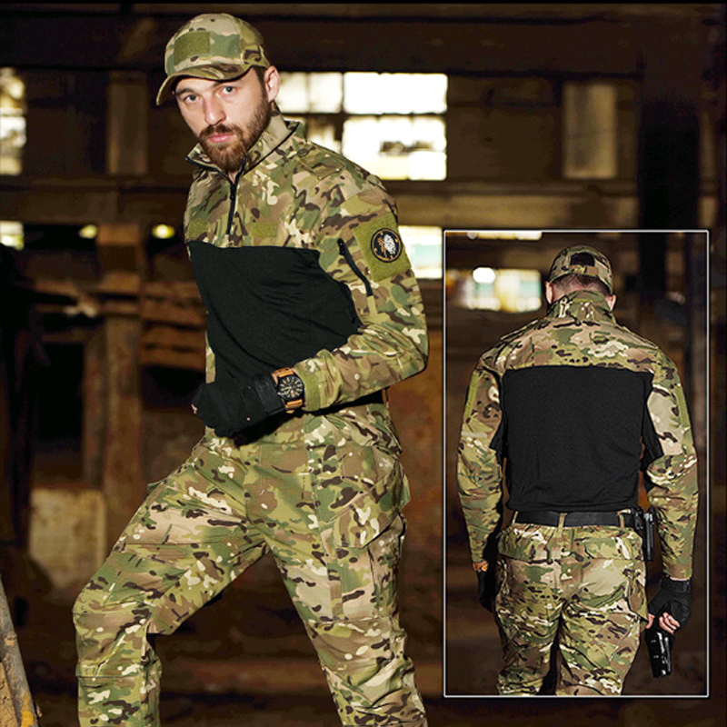 Men Outdoor Sport Army Tactical Combat Long Shirt Military Hiking T-Shirt Multicam Camo Fishing Caza Climbing Hunting Clothing