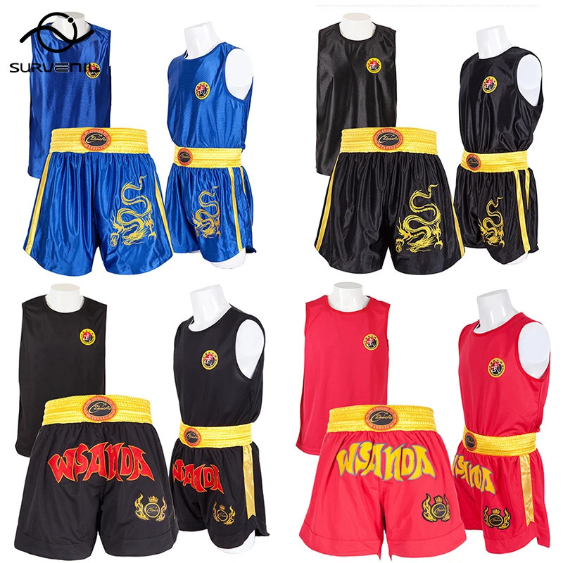 Muay Thai Shorts MMA T Shirt Kungfu Wushu Clothing Martial Arts Sanda Rashguard Boxing Pants Men Women Kids Performance Costume 240615