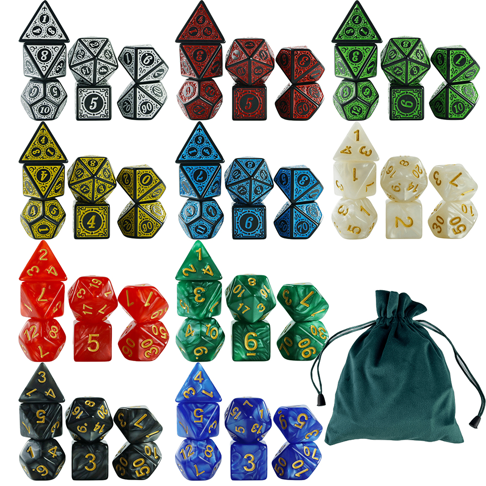 70Pcs/10Set Polyhedral Dice Set D4~D20 Multi Sides Dice with bag for DNDGame Table Board Roll Playing Games Accessories
