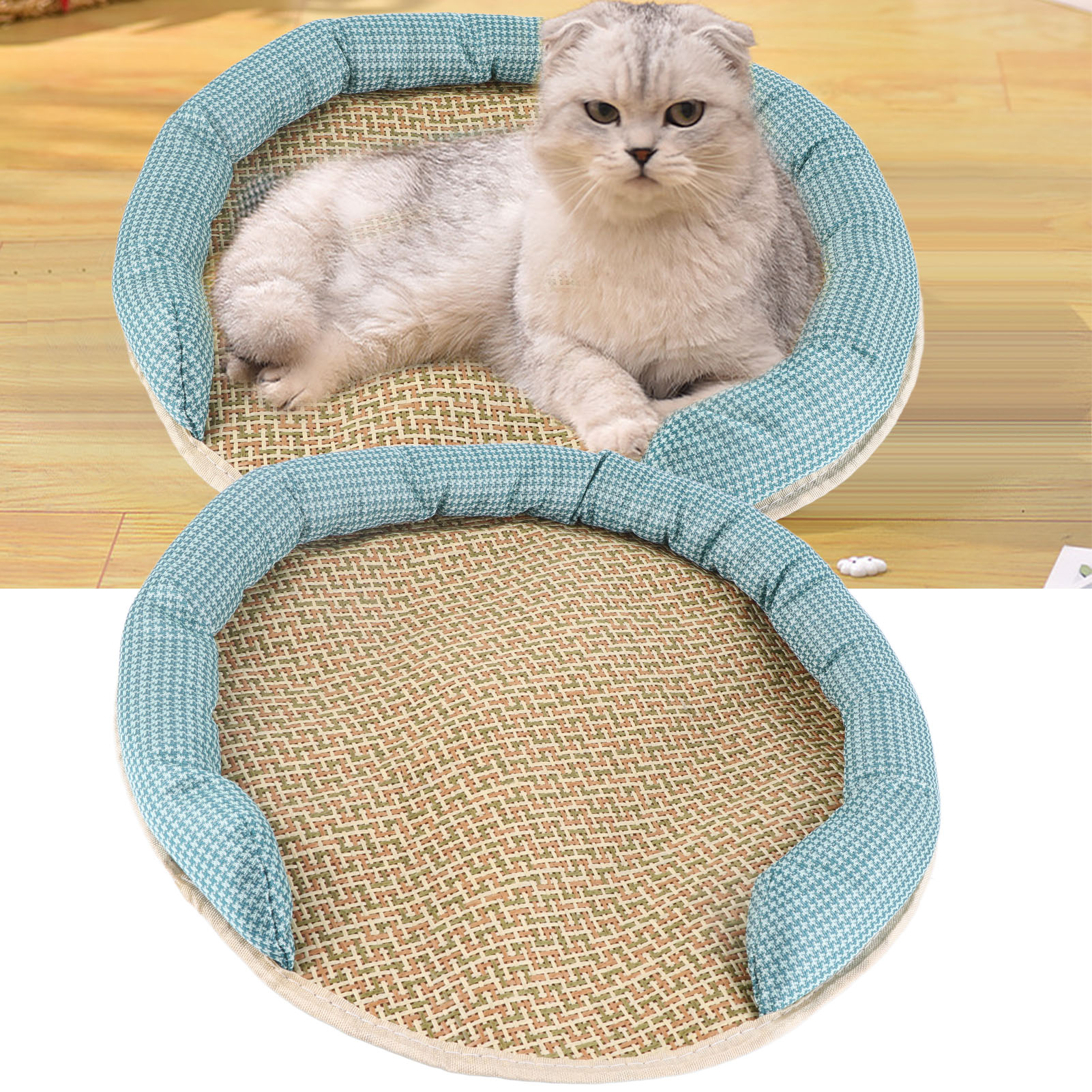 Pet Cooling Mat Summer Waterproof Breathable Soft Comfortable Hand Woven Cat Cool Rattan Pad For Indoor