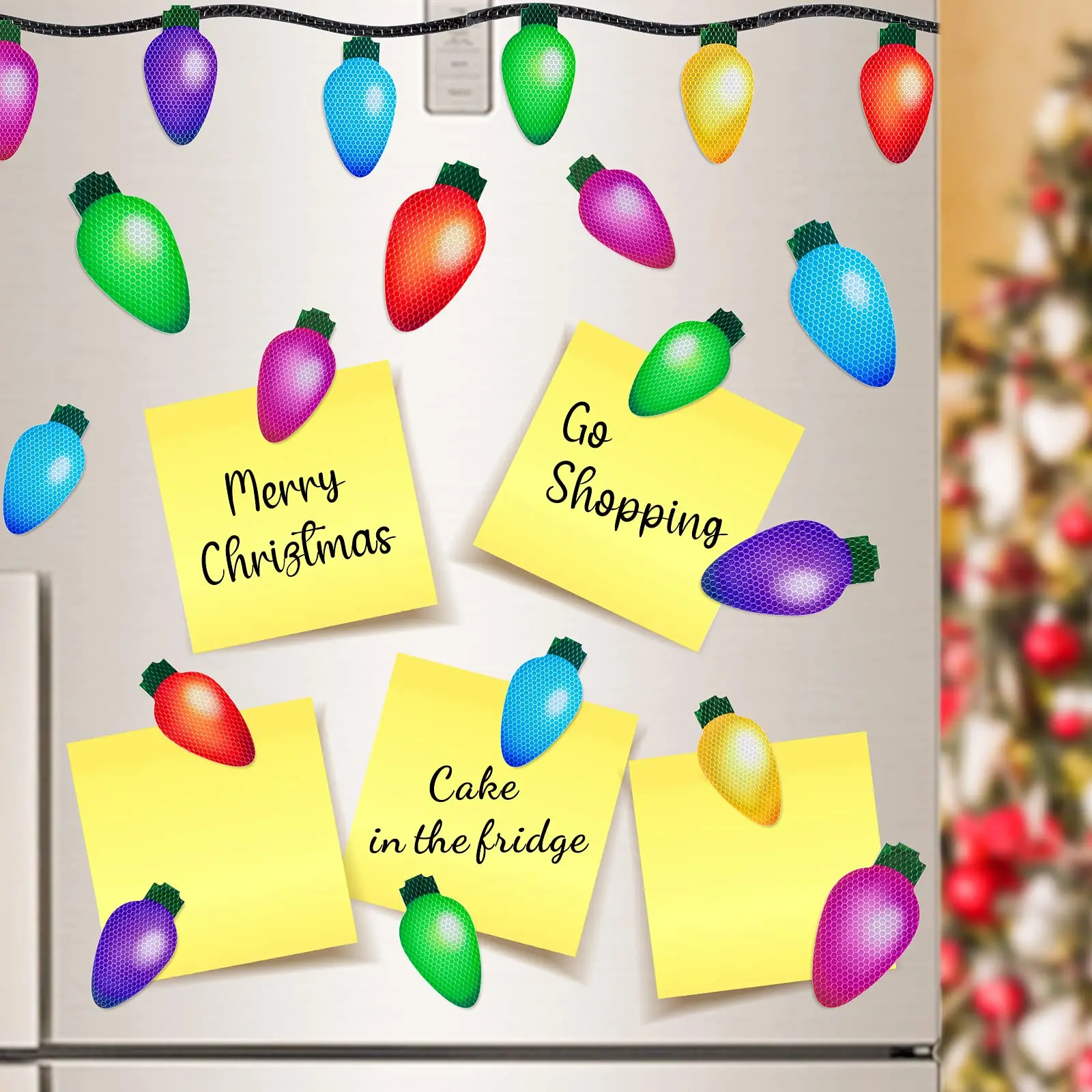 Christmas Reflective Car Magnets Set Colorful Bulb Light Refrigerator Garage Magnet Decals for Xmas Cars Mailbox Window Decor