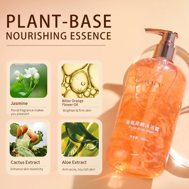 500ml Floral Body Wash Gentle Clean Soften Nourish Skin Hydrating Lasting Fragrance Shower Gel Jasmine Petal Bubble Shower Gel 240629