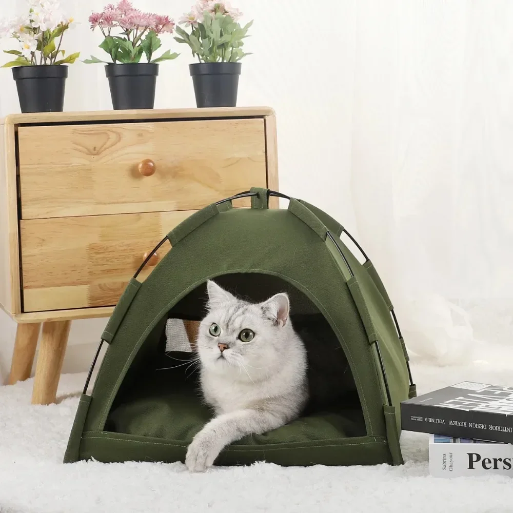 Summer Pet Tent Cave Bed Removable Cat Hut Small Kennel Washable Semi-Enclosed Dog House And Cat Nest Foldable Outdoor Cattery