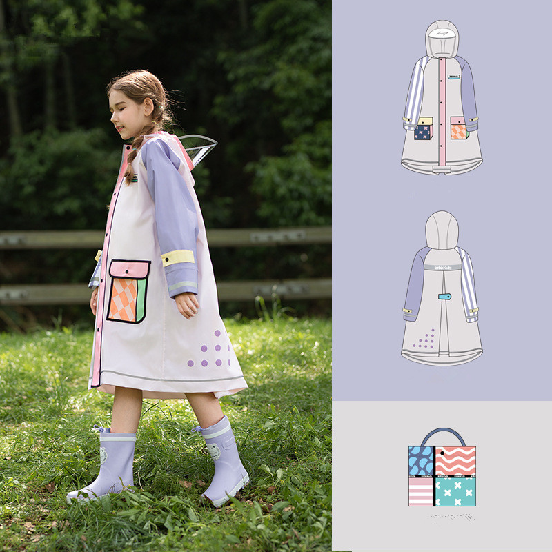 95-175cm Rain Coat For Children Hiking Raincoat Poncho Tour Boys Girls Raingear Student School Backpack Jacket