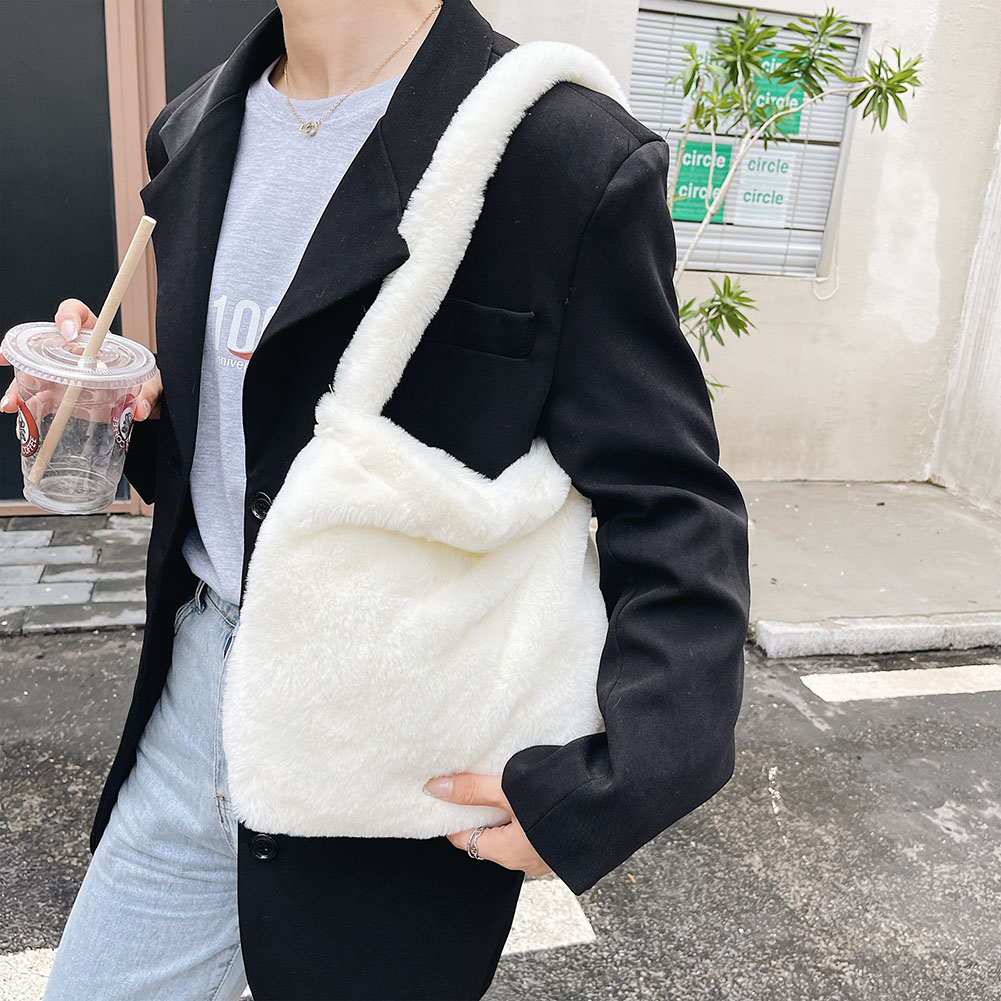 Simple Design Women Soft Plush Hobos Leopard Print Shoulder Bags Winter Furry Ladies Clutch Purse Handbag Fashion Tote Bag