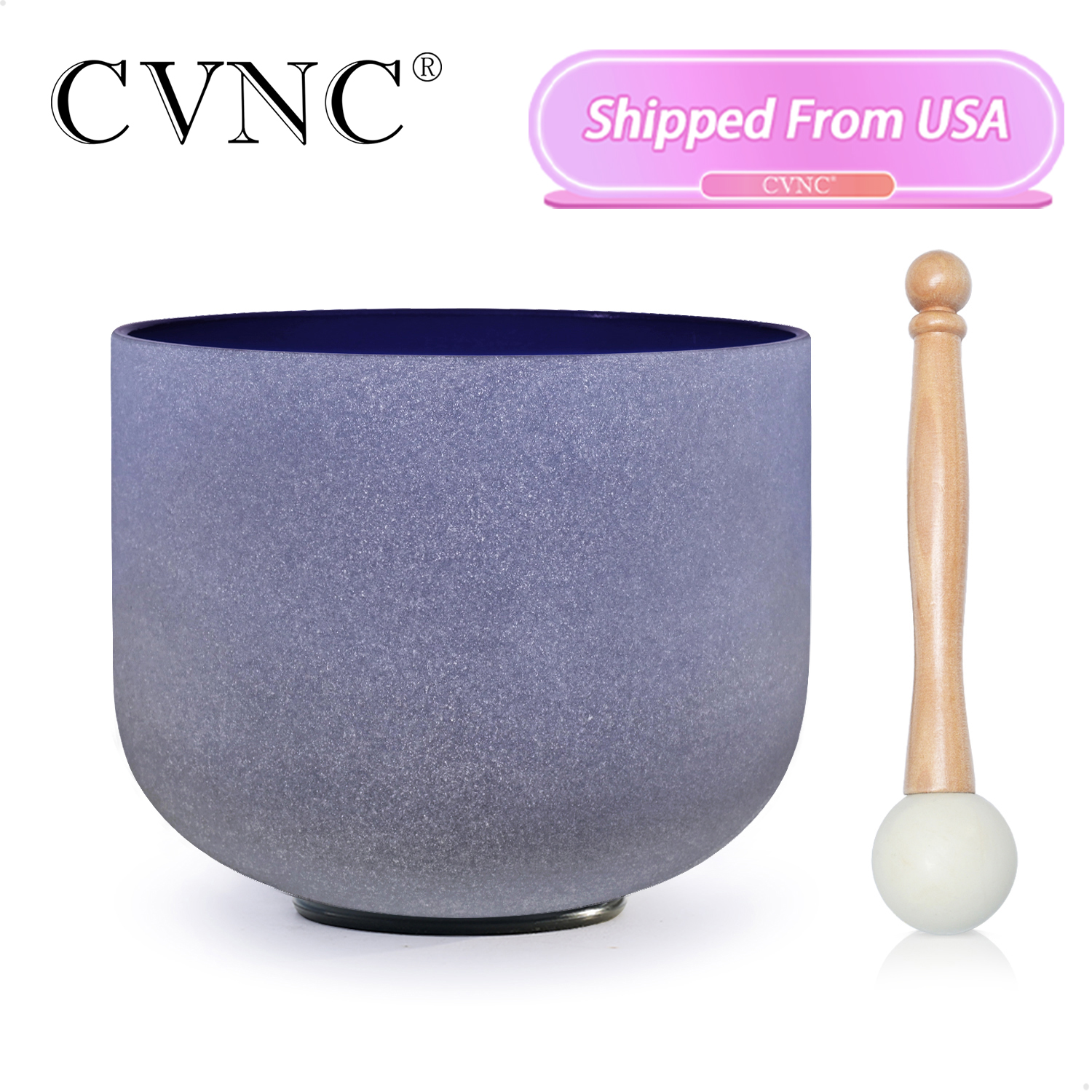 CVNC 8 Inch 432Hz Note A Third Eye Chakra Indigo Color Frosted Quartz Crystal Singing Bowl