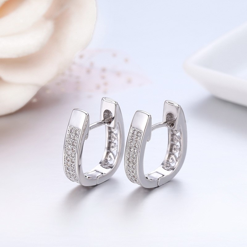 Double Raw Full CZ Stones U Loop Huggie Hoops Earrings For Women Child Girls Kids Brass Gold Color Jewelry Oorbellen Aretes Aros