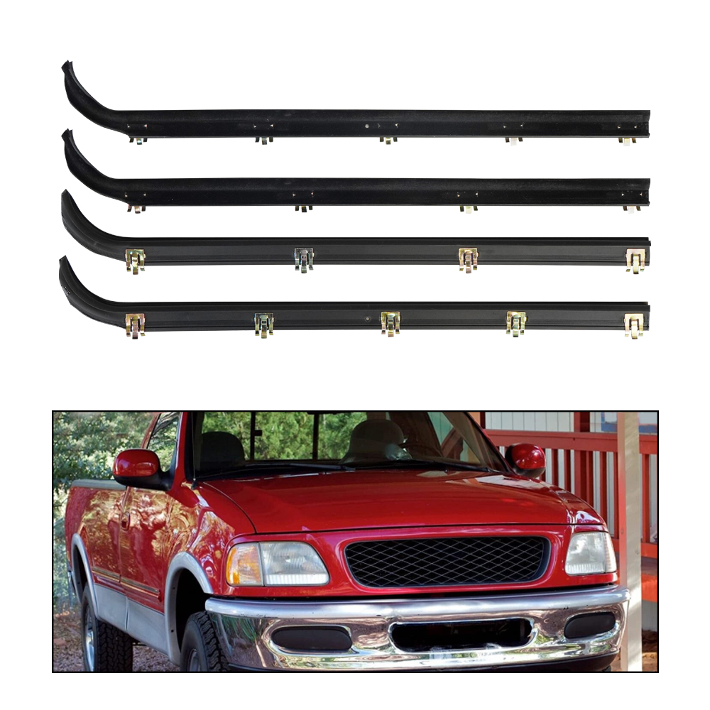E7TZ1521452A E7TZ1521453A 4PCS Door Window Seal Belt Weather Strip Weatherstrip Kit For Ford 1987-1997 F150 F250 F350 Black