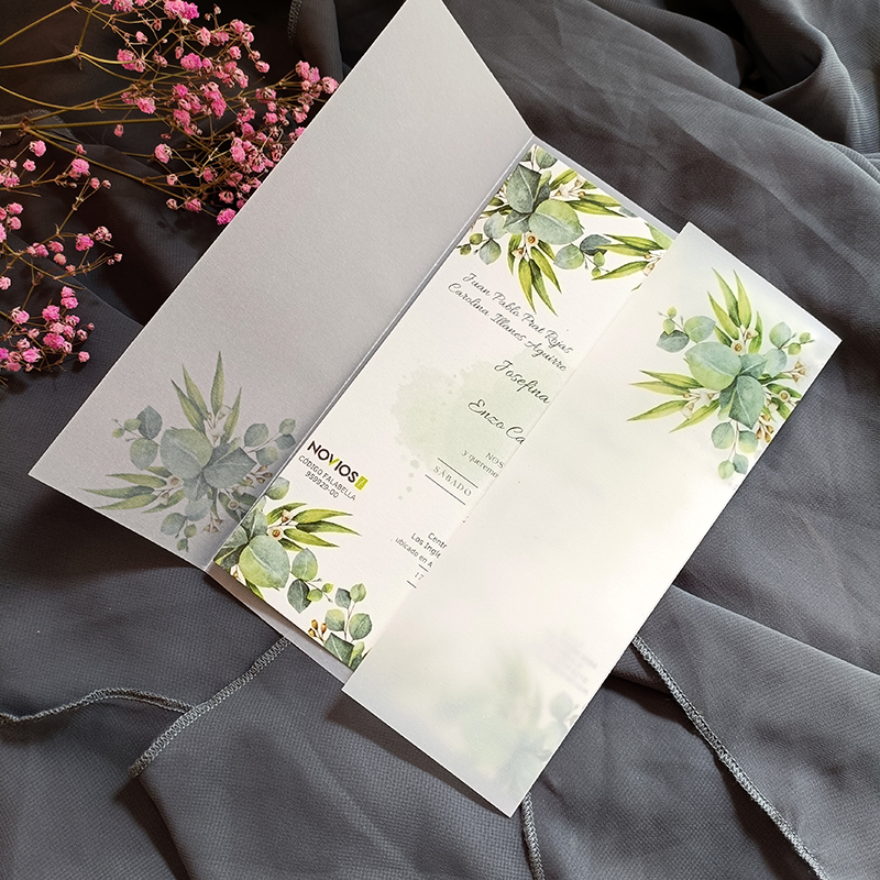 10X Eucalyptus Vellum Wedding Invitations With Green Envelope Transparent Cards For Bridal Shower Birthday Party
