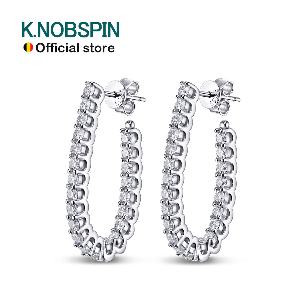 KNOBSPIN All Moissanite Earrings for Women Wedding Party Luxury Earring Jewelry s925 Sterling Sliver Plated 18k Gold Ear Stud