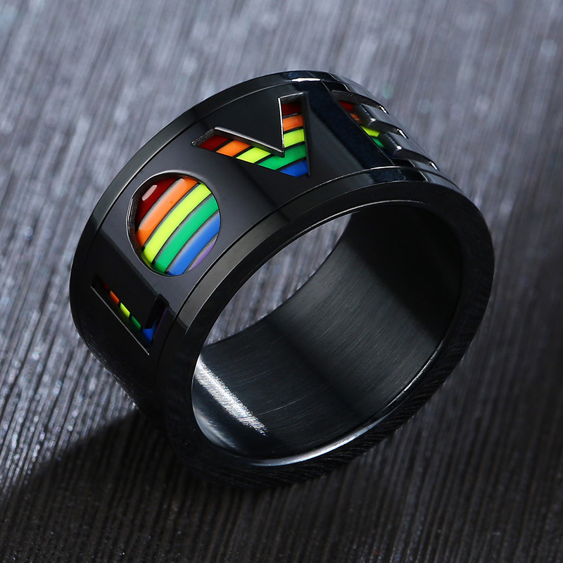 Fashion Rainbow Love Rotatable Stainless Steel Rings for Men Gay Pride Jewelry