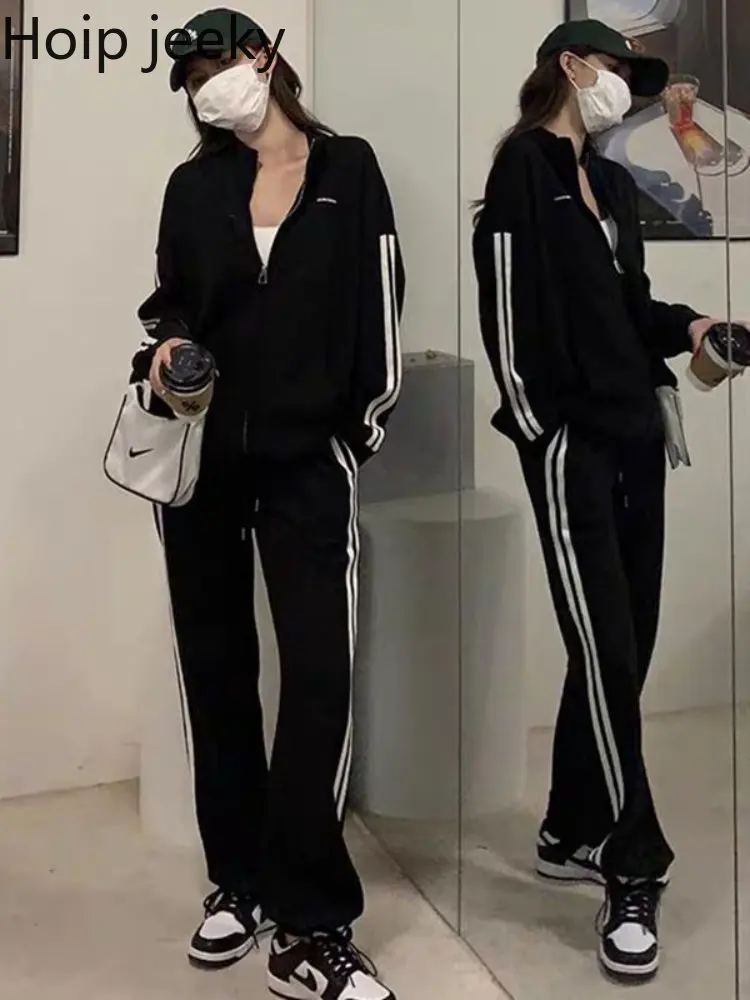 Hoip Jeeky Harajuku 2 Piece Sets Women Casual Joggers Tracksuits Sweatshirt Jacket+Pants Suits Oversized Stand Collar Sweatsuits