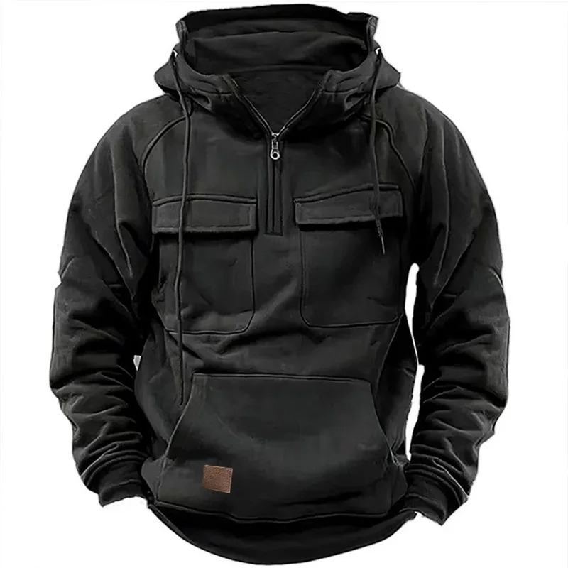 Men Tactical Sweatshirt Quarter Zip Cargo Pullover Hoodies Workout Gym Sports Running Outdoor Winter Jackets 240620