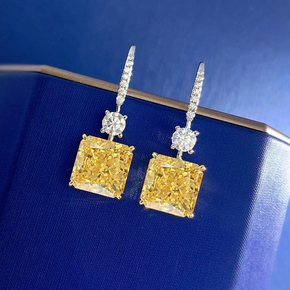 WUIHA Real 925 Sterling Silver Crushed Ice 6CT Yellow Sapphire Synthetic Moissanite Drop Earrings for Women Gift Drop Shipping