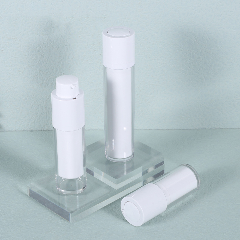 White Frost Airless Pump Bottle Set - Refillable Cosmetic Rotating Bottles in 15ml and 30ml Sizes