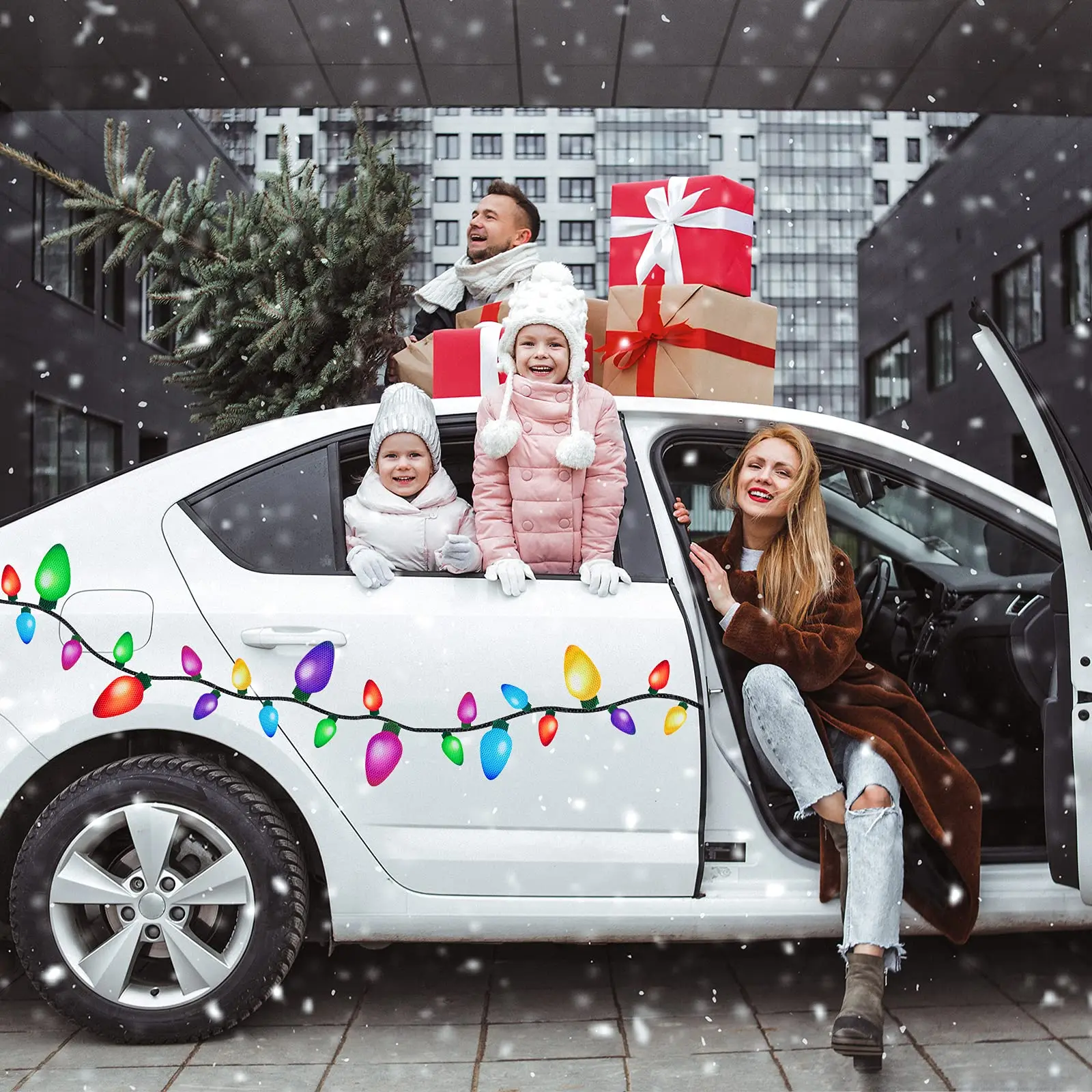 Christmas Reflective Car Magnets Set Colorful Bulb Light Refrigerator Garage Magnet Decals for Xmas Cars Mailbox Window Decor