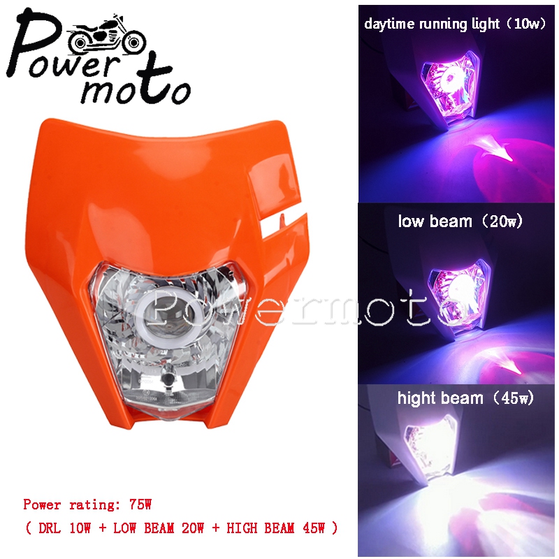 Motocross Fairing LED Headlight & Rubber Strips Headlamps Mask Cover For EXC EXC-F XC-W FC FE TE Dual Sport Dirt Bikes 2013-2021