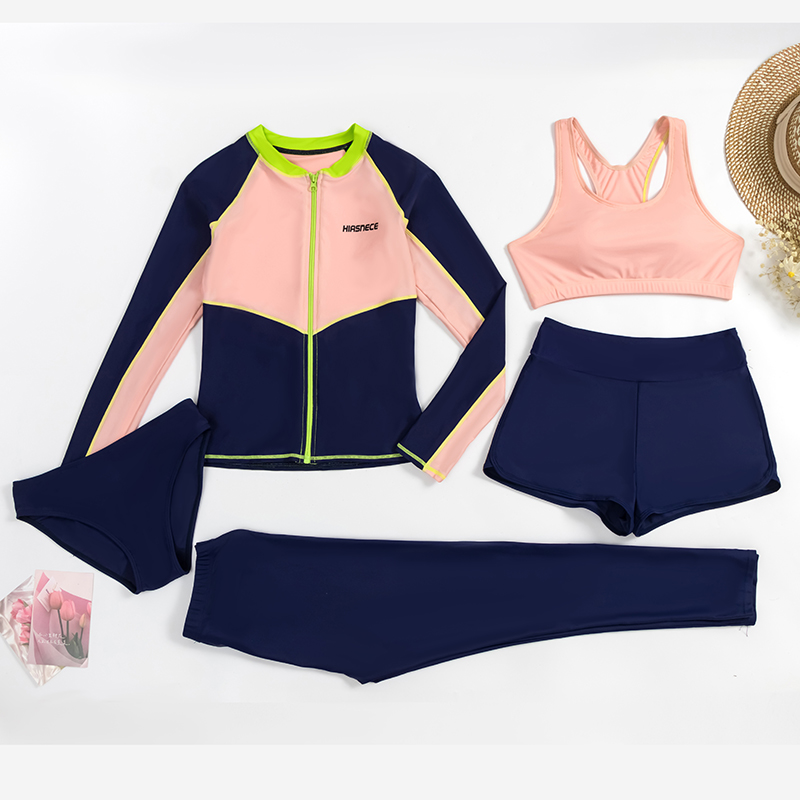 Girls' Swimsuit Rashguard 5 Pieces Swimwear Bodysuit Long Sleeve Surfing Teenager Tops Shorts and Briefs 9-16 Years Beach Pool