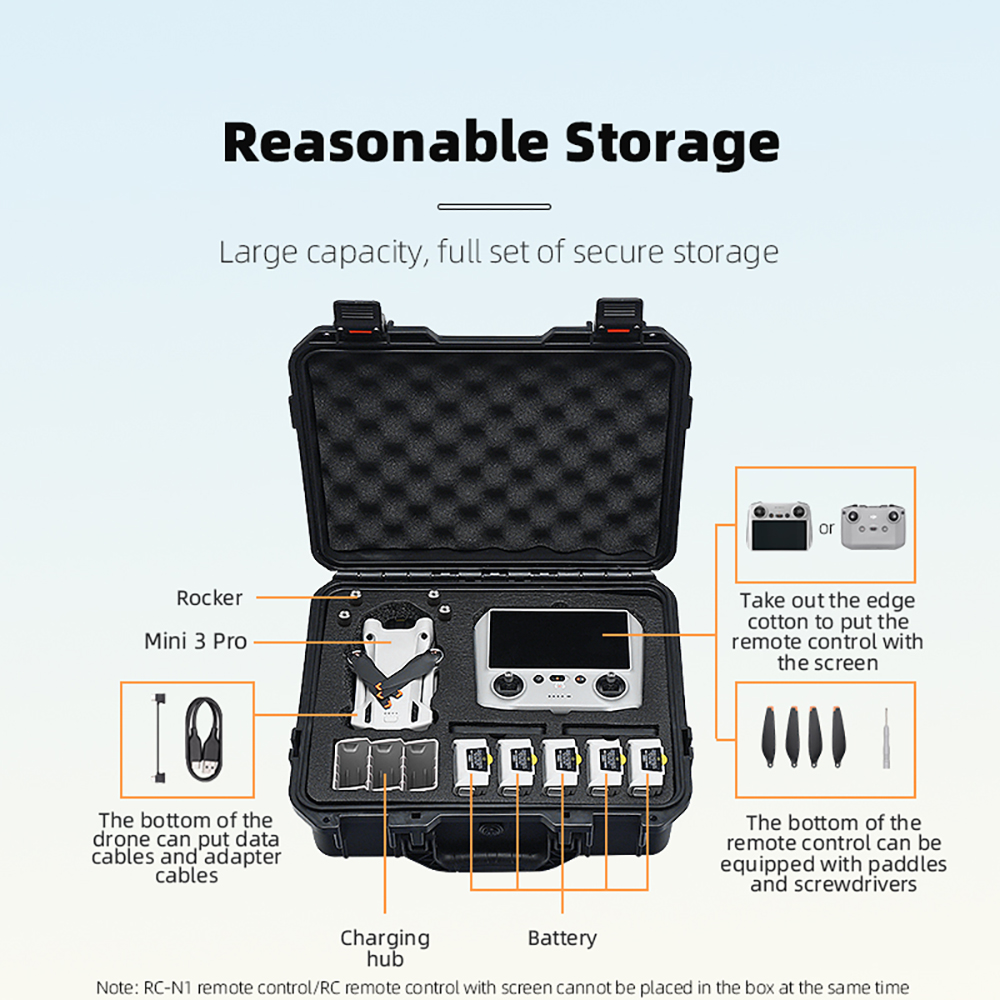 Storage Case for DJI Mini 3/3 PRO Drone Portable Suitcase Hard Shell Waterproof Explosion-proof Carrying Box for DJI RC/RC-N1