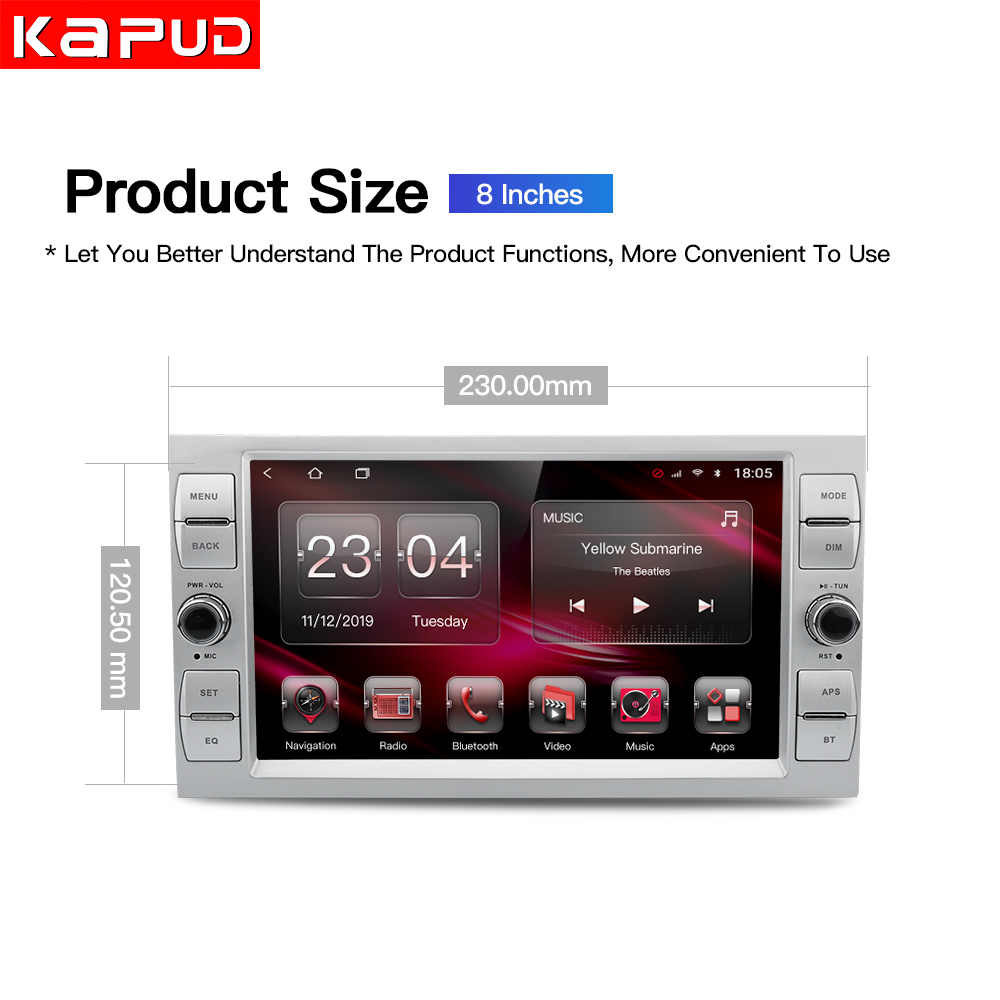 Kapud 8" Android 11 Car Radio Multimedia Player Stereo For Ford Focus 2 Kuga Fiesta Mondeo 4 C-Max Carplay Navi BT GPS Wifi