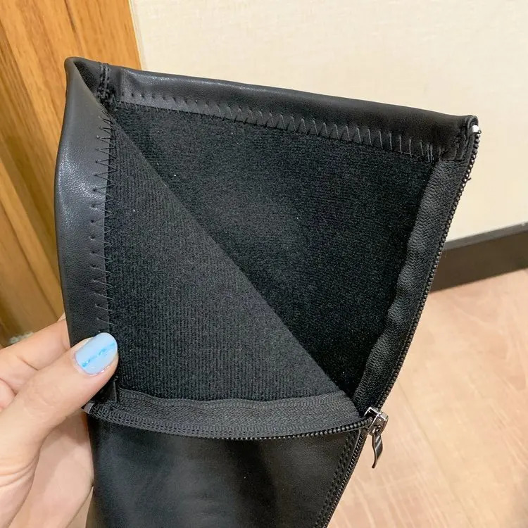 Fashion Women Black Block High Heels Long Boots Winter Warm Knee High Boots Soft Leather Thigh High Boots Shoes 240629