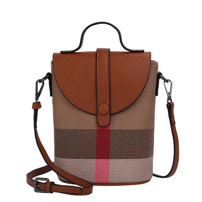 Urban minimalist atmospheric and niche design new women bags light imported plaid leather canvas contrasting color crossbody single shoulder phone bag