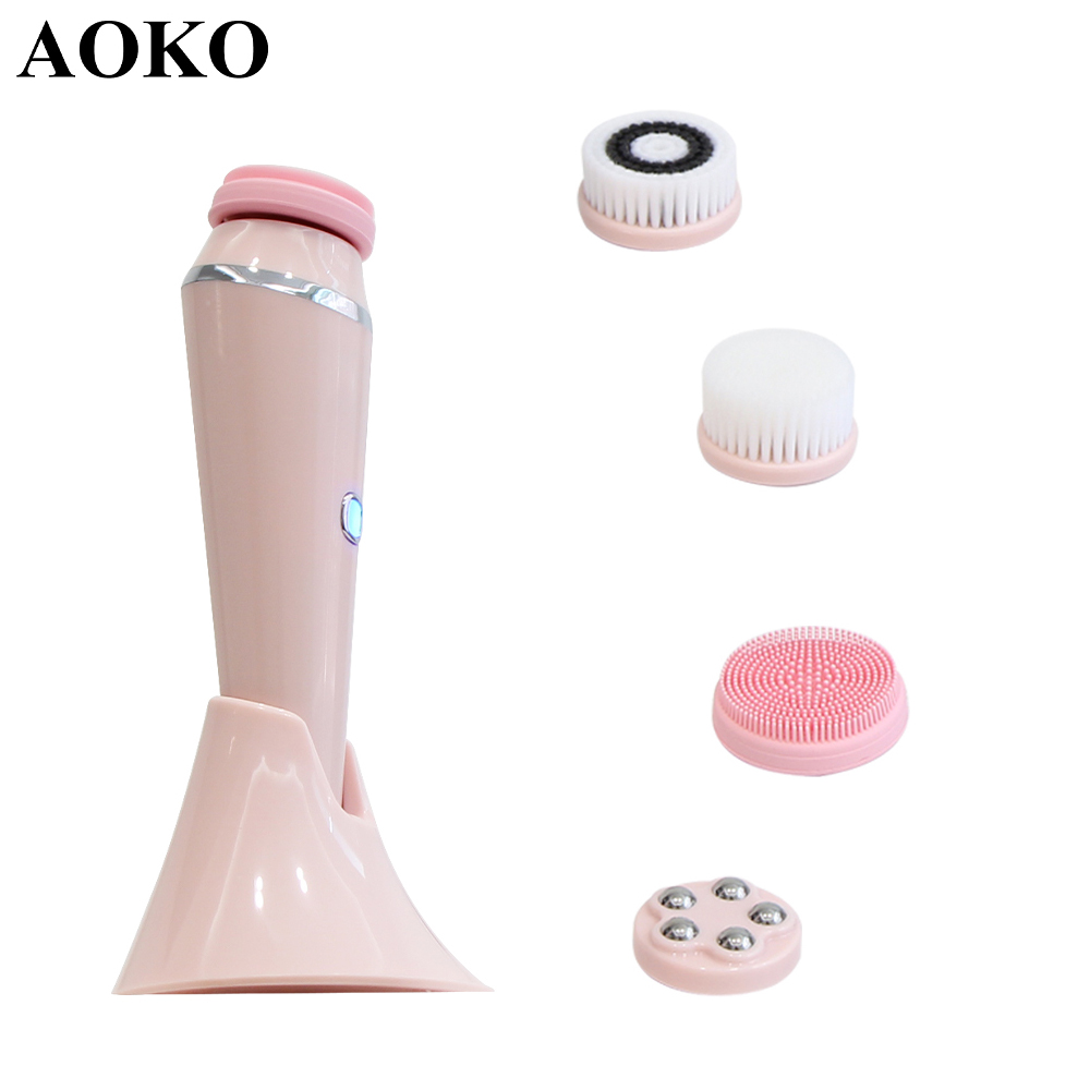 AOKO 4 IN 1 Facial Cleansing Brush Electric Silicone Face Deep Peeling Clean Blackhead Pore Remover Waterproof Scrubber Massage