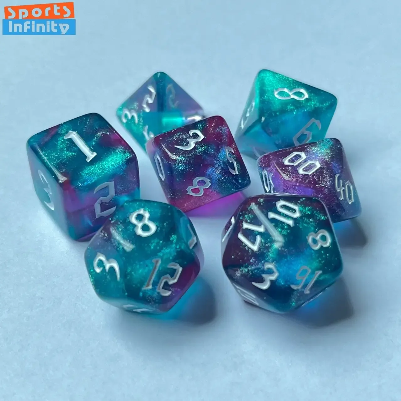 7 Pcs Kit Colorful Polyhedral Beautiful Dices D4 D6 D8 D10x2 D12 D20 Digital 20 Sided Set for Table Games DND Board TRPG Gaming