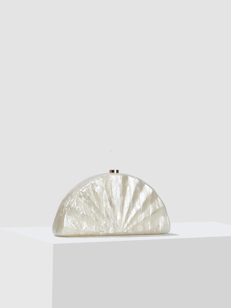 Fan Shell Clutch Bag Acrylic egg clutch bag women wedding evening party cute ivory pearl color purse handbag summer 2024 240621 98ab
