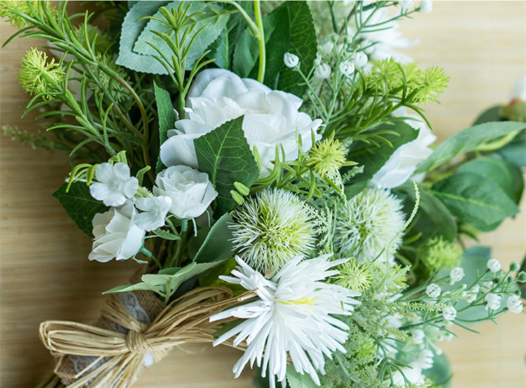 JaneVini Romantic White Bridal Bouquets Artificial Silk Rose Boho Bouquet Green Leaves Bridesmaid Holding Flowers Bouket Wedding