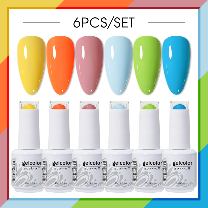 ArteClavo 15ml UV Gel Nail Polish 6pcs/Set Gel Varnish Soak Off Nude Color Series Gel Polish Gellak Set Hybrid Nail Art Manicure