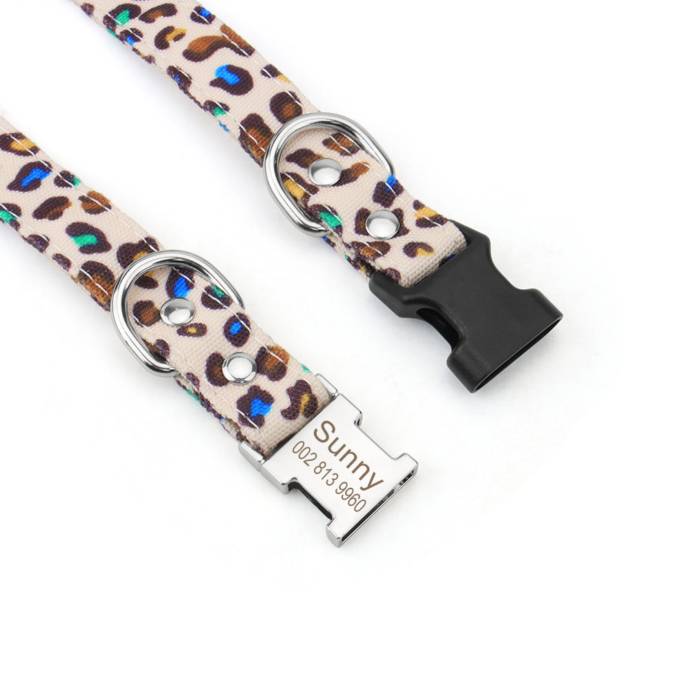 Personalized Custom Dog Collar and Leash Set,Leopard Pattern Polyester Webbing 120cm Leash,for Small Medium Large Dogs Collars
