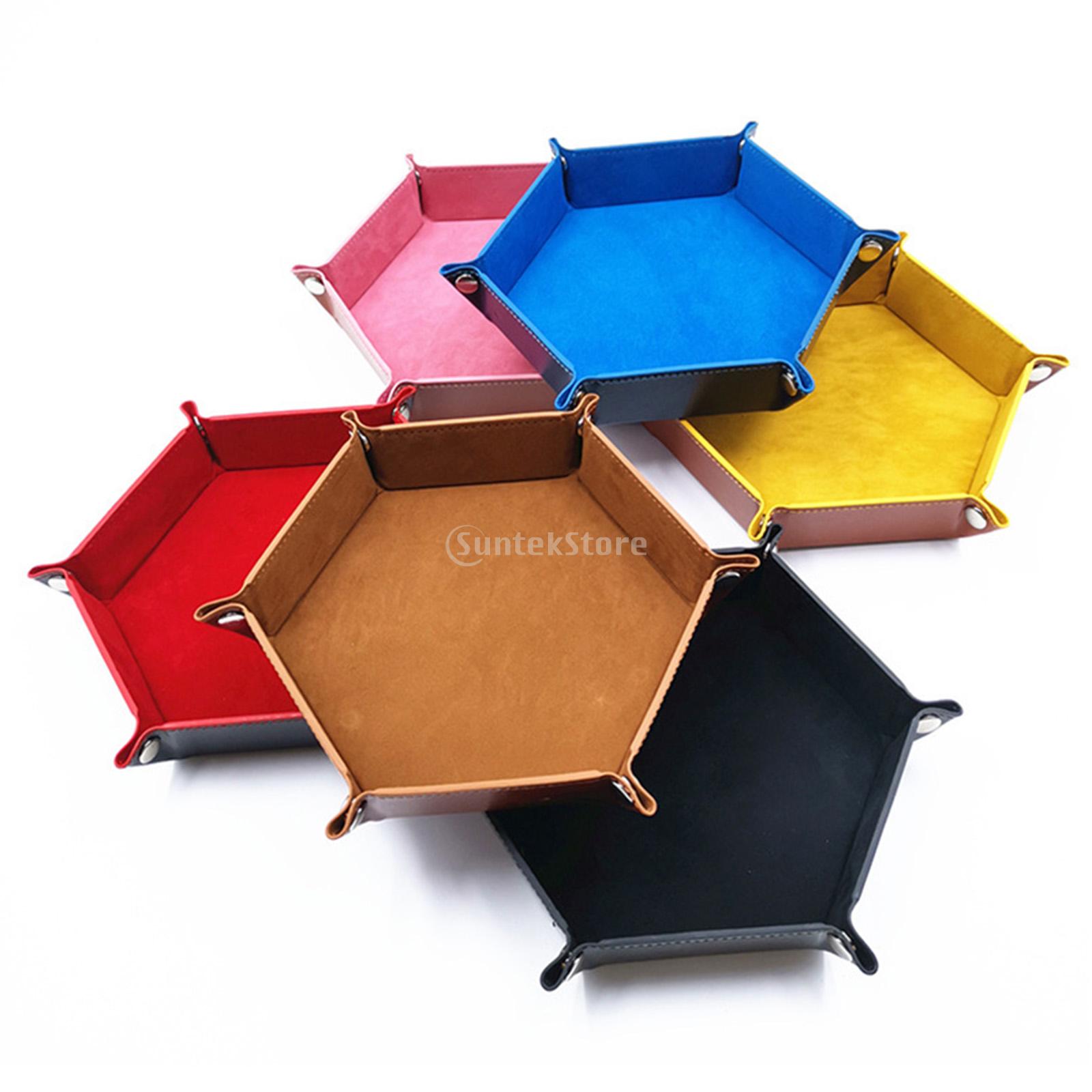 Foldable Dice Tray PU Leather Hexagonal Folding Dice Tray Box Dice Game Tray for RPG DND Game Dice Storage Table Board Games